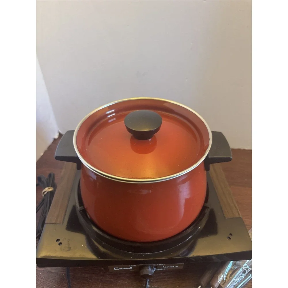 VTG 70s Cornwall Fondue‎ Set The Cortina Flame Red Model 5248 Complete Tested